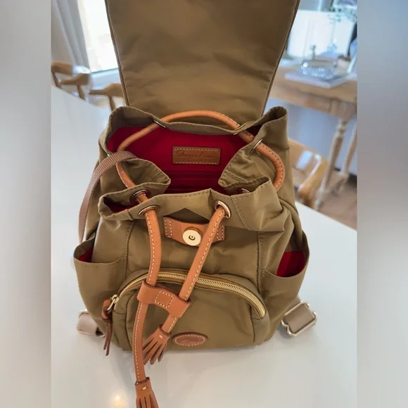 Dooney & Bourke nylon khaki backpack with leather trim NEW - Picture 2 of 10